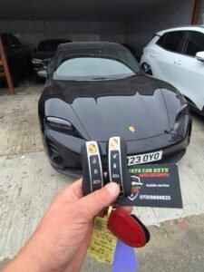 Two keys for a 2023 Porsche Taycan after a spare key was programmed